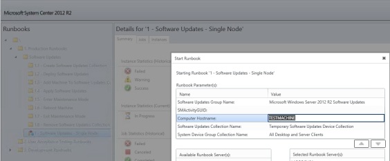 Launch Software Updates - Single Node Runbook from System Center 2012 R2 Orchestrator Web Console